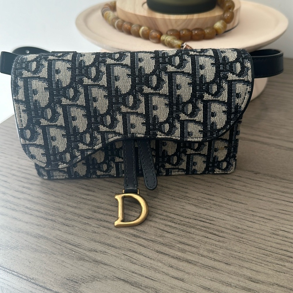 Christian Dior Oblique Saddle Belt Bag Blue